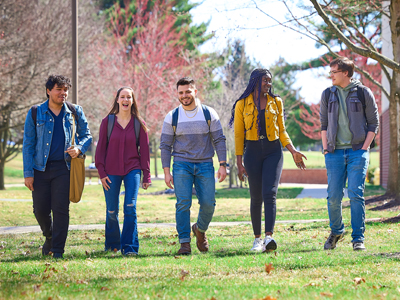 students walking on campus