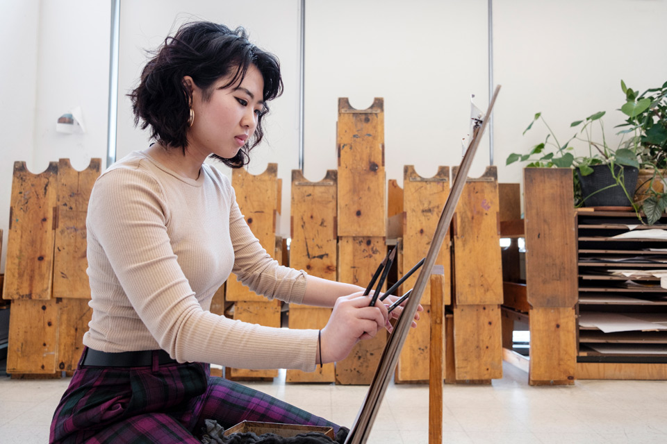 student painting