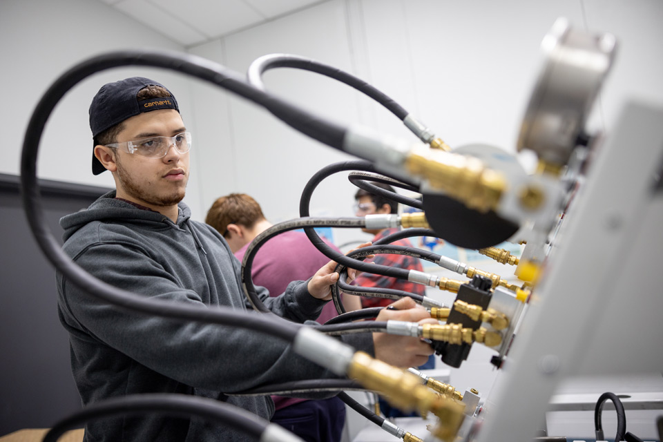 student in wiring lab