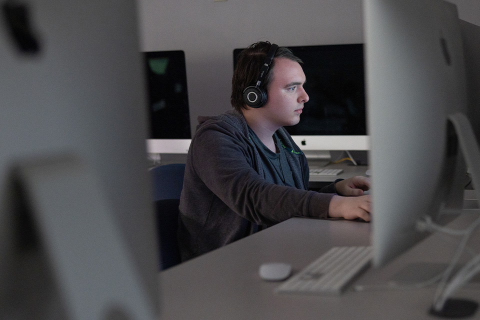 student working in computer lab