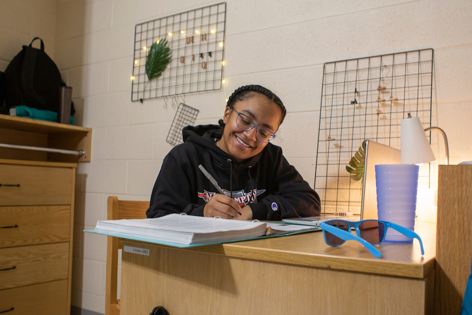 Student studying in office