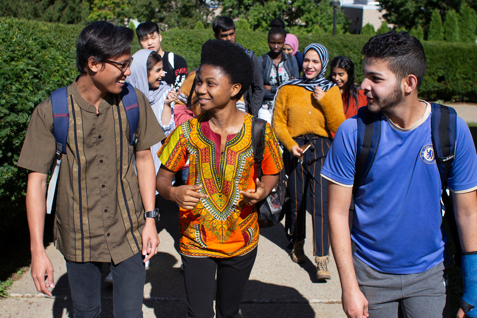 international students walking