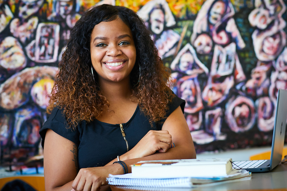 smiling student studying