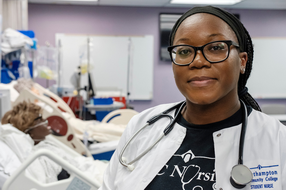 student in nursing lab