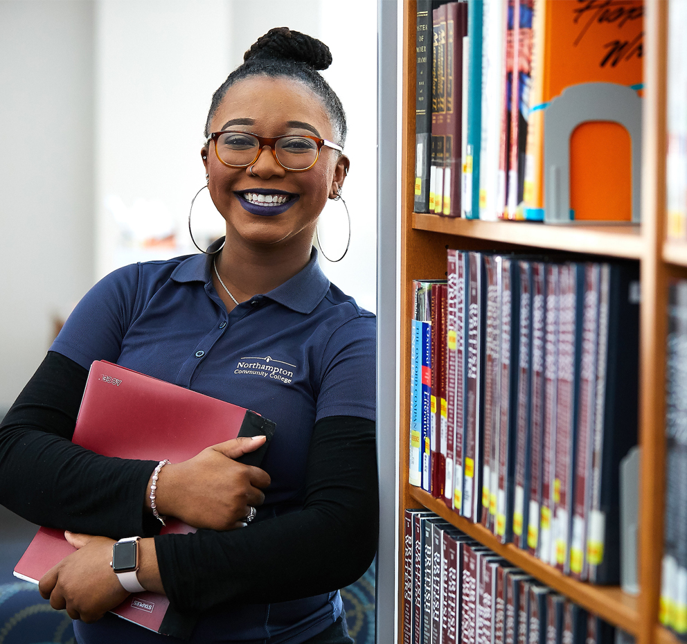 Student in library