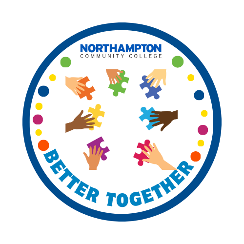 Logo of Northampton Community College featuring multicolored hands holding puzzle pieces, with the text "Better Together" displayed prominently.