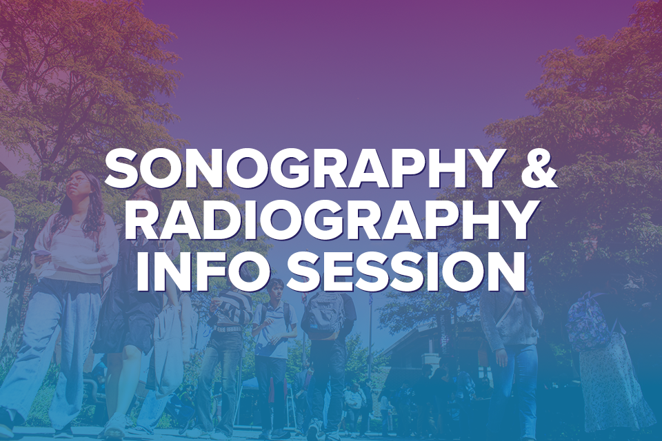Purple and blue gradient background with white text that reads: 'Radiography and Sonography Info Session