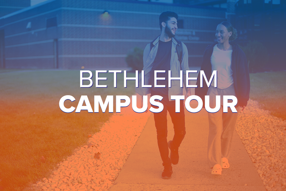 photo of NCC students with text "Bethlehem Campus Tour"