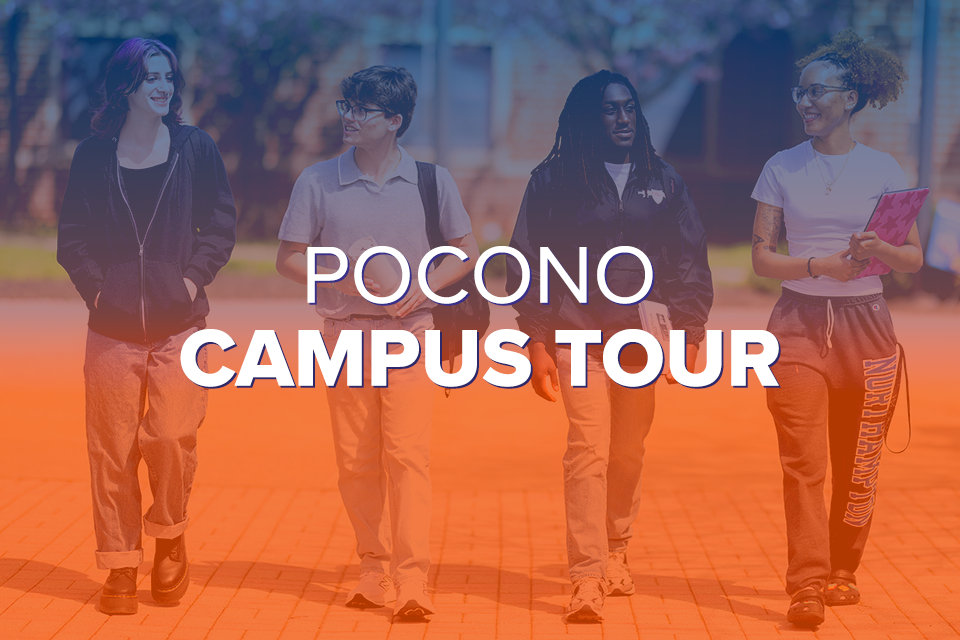 photo of NCC students with text "Pocono Campus Tour"